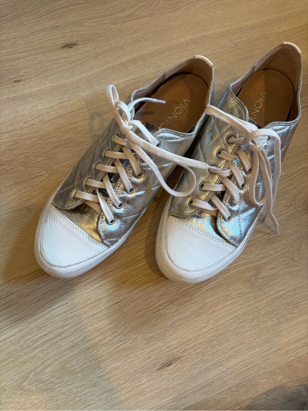 Vionic Quilted Metallic Lace-Up Sneakers in Silver - Picture 3 of 10